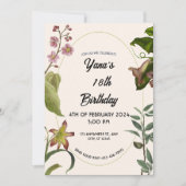 クリームアンドグリーンフローラ18誕生日 招待状 (正面)