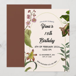 クリームアンドグリーンフローラ18誕生日 招待状