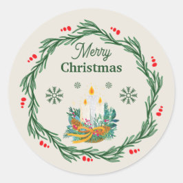 クリームアンドグリーンメリークリスマスサークル ラウンドシール
