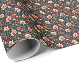 クリームアンドコーラルビューティフルフローラ ラッピングペーパー