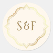 クリームアンドゴールドフォイルモノグラム華美封筒用シール ラウンドシール (正面)