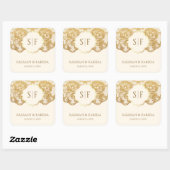 クリームアンドゴールドフォイルレースモノグラム結婚式の引き出物 スクエアシール (シート)