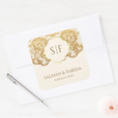 クリームアンドゴールドフォイルレースモノグラム結婚式の引き出物 スクエアシール (封筒)