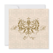 クリームアンドダマスクイニシャルスクエア結婚式招待状