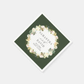 クリームアンドハンターグリーン結婚ズフローラパーソナライズされた スタンダードカクテルナプキン (角)