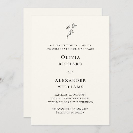 クリームアンドブラックミニマル結婚式招待状 招待状 (正面/裏面)