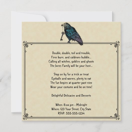 クリームアンドブラックレイヴンハローウィンパーティ 招待状 (正面)