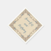 クリームアンドブルーアールヌーボーフローラ縁ど スタンダードカクテルナプキン (角)