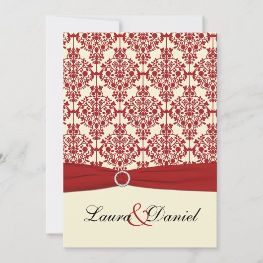クリームアンドレッドダマスウェディング招待状 招待状 (正面)