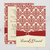 クリームアンドレッドダマスウェディング招待状 招待状 (正面/裏面)