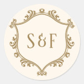 クリームアンド金ゴールドクレストモノグラム封筒用シール ラウンドシール (正面)