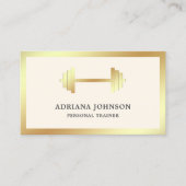 クリームアンド金ゴールドダンベルフィットネスパーソナルトレーナー 名刺 (正面)