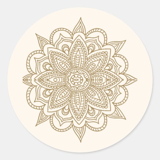 クリームアンド金ゴールドヘンナメーンディ封筒用シール ラウンドシール (正面)