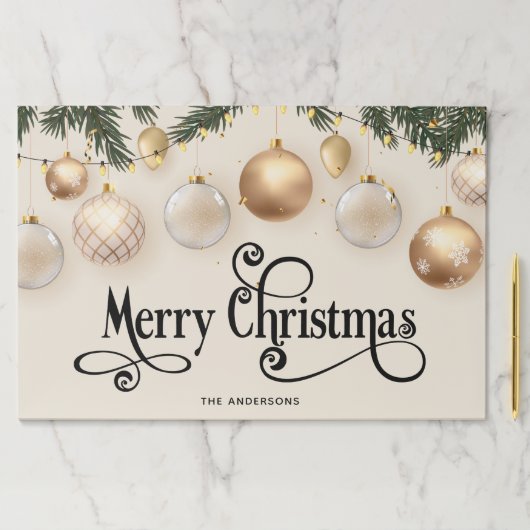 クリームアンド金ゴールドメリークリスマス紙ランチョンマット ペーパーパッド (インサイチュ)