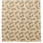 クリームイエローのトンボ模様 シャワーカーテン (正面)