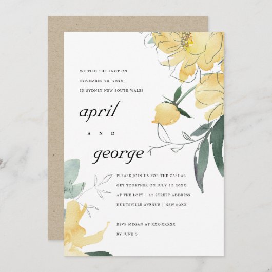 クリームイエローグリーンの花柄 ウェディングプランナーが結んだ招待状 サンキューカード (正面/裏面)