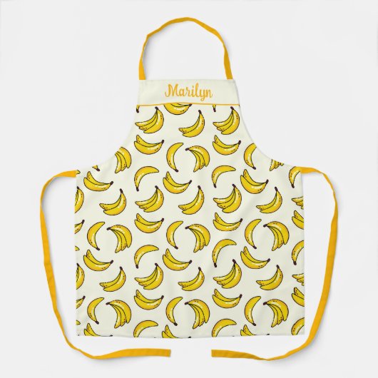 クリームイエローバナナフルーツデザインキッお洒落チン エプロン (正面)