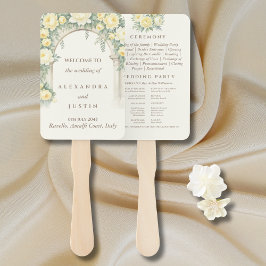 クリームイエローフローライタリアンアーチ結婚式 プログラム ハンドファン