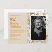 クリームイエローフローラ女子90誕生日フォト インビテーションポストカード (正面/裏面)
