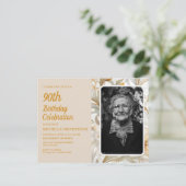 クリームイエローフローラ女子90誕生日フォト インビテーションポストカード (スタンド正面)