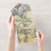 クリームイエローレモンオーチャードボタニカルQRコード オールインワン招待状 (貼ってはがせる)