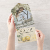 クリームイエローレモングリーンオーチャードフォト オールインワン招待状 (貼ってはがせる)