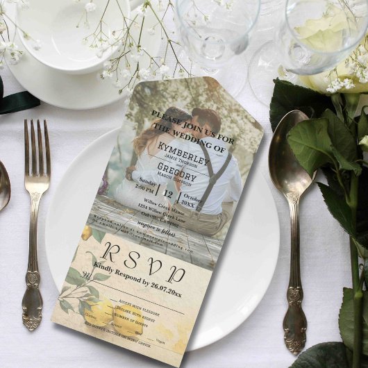 クリームイエローレモングリーンオーチャードフォト オールインワン招待状