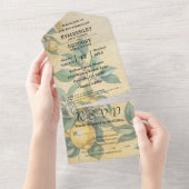 クリームイエローレモングリーンオーチャードミニマリスト オールインワン招待状 (貼ってはがせる)