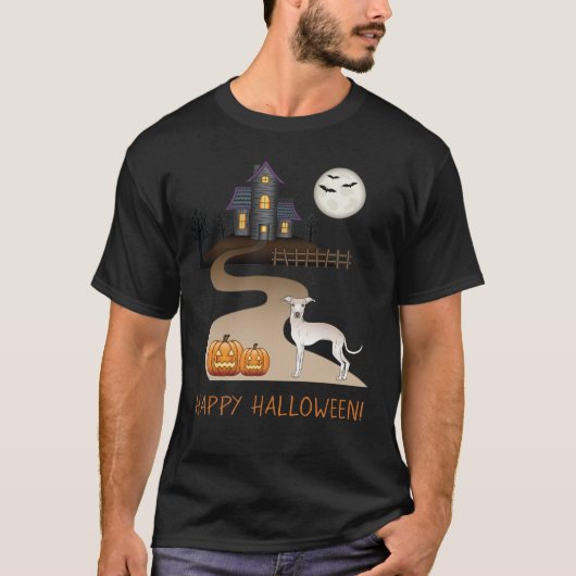 クリームイギーかわいい犬とハロウィーンハ幽霊のよく出るウス Tシャツ (正面)
