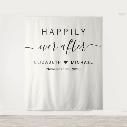 クリームウェディングレセプションの後ずっと幸せに タペストリー (正面)