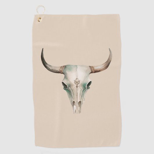クリームウエスタンカウボーイブルホーン ゴルフタオル (正面)