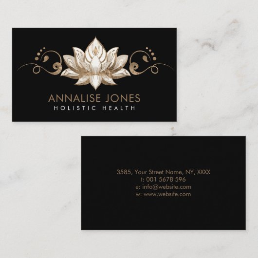 クリームウォーエレガントターカラーロータス – ゴールデンオーナメント 名刺 (正面/裏面)