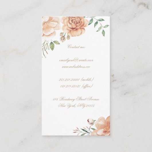 クリームウォーターカラーフラワーズブーケエレガント美しい 名刺 (裏面)