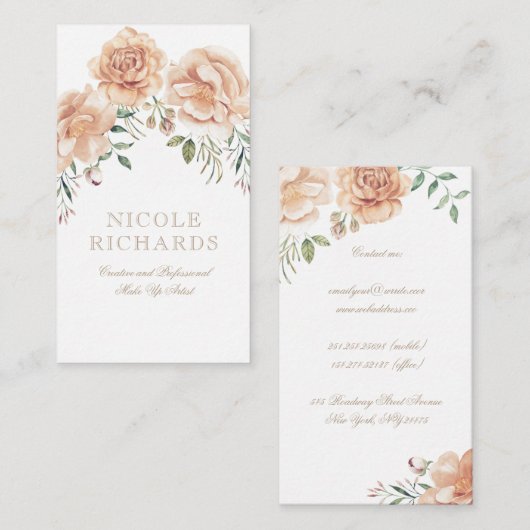 クリームウォーターカラーフラワーズブーケエレガント美しい 名刺 (正面/裏面)