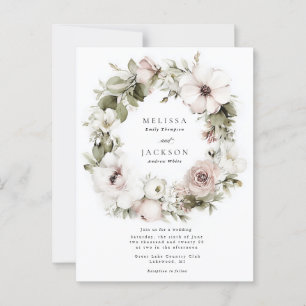 クリームウォーターカラーフラワー結婚リース ポストカード