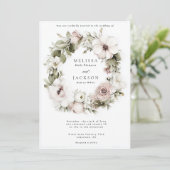 クリームウォーターカラーフラワー結婚リース 招待状 (スタンド正面)