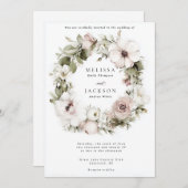 クリームウォーターカラーフラワー結婚リース 招待状 (正面/裏面)