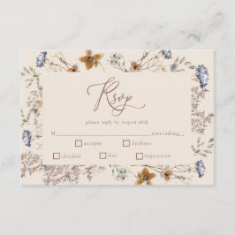 クリームウォーターカラーワイルドフラワーカリグラフィーRSVP エンクロージャーカード