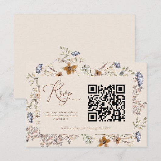 クリームウォーターカラーワイルドフラワーカリグラフィーRSVP エンクロージャーカード (正面/裏面)