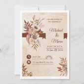 クリームエレガントとブラウンウォーター結婚カラーのインビタ 招待状 (正面)