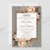 クリームエレガントとブラウンフローライスラーム結婚ズ 招待状 (正面)