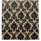 クリームエレガントとブラックダマスク シャワーカーテン (正面)