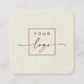 クリームエレガントアイボリーリネンルッカスタムクのロゴ スクエア名刺 (正面)