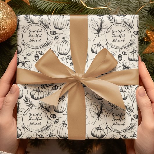 クリームエレガントオータムハーベストカボチャカスタムンス ラッピングペーパー