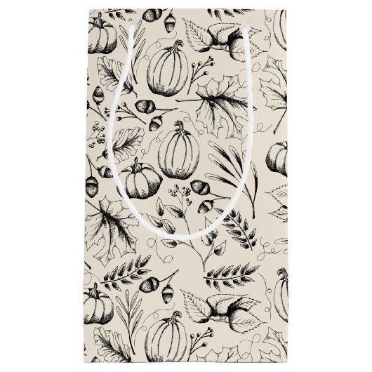 クリームエレガントオータムハーベストカボチャ紅葉 スモールペーパーバッグ (正面)