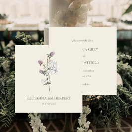 クリームエレガントセージのクローバー結婚式の日付を保存 招待状