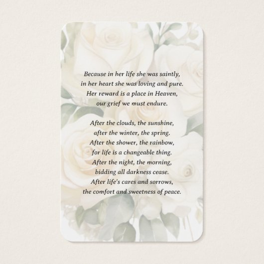 クリームエレガントバラ写真記念祈りの言葉カード (裏面)