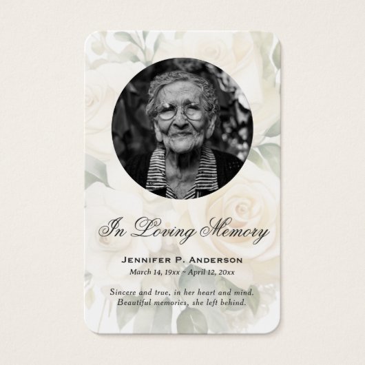 クリームエレガントバラ写真記念祈りの言葉カード (正面)