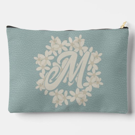 クリームエレガントフローラリースティール(緑がかった色)フェイクレザールック アクセサリーポーチ (裏面)