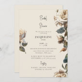 クリームエレガントホワイトドライドバラブライダルシャワー 招待状 (正面/裏面)